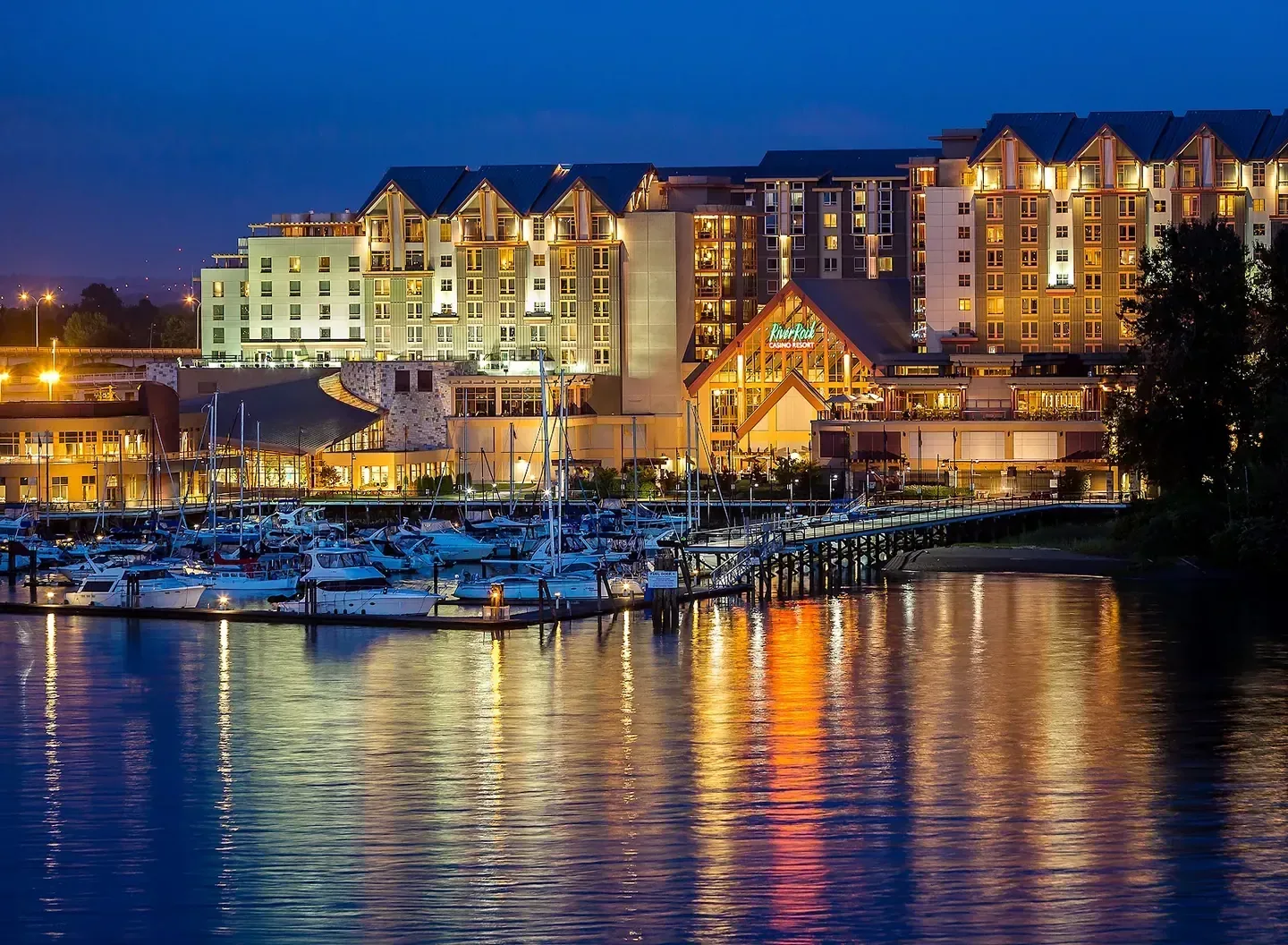 Resort exterior and grounds at dusk
